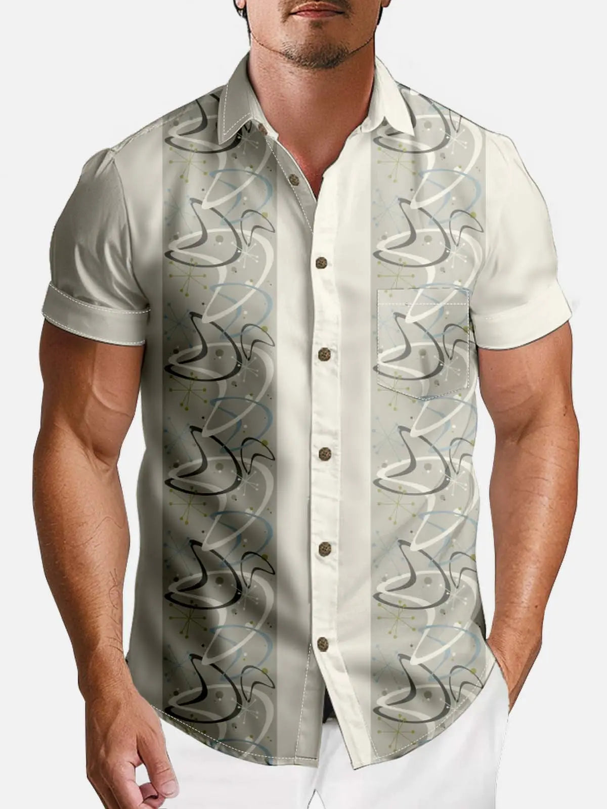 Tall Men's Atomic Age Space Bowling Short Sleeve Shirt Eleven Oasis