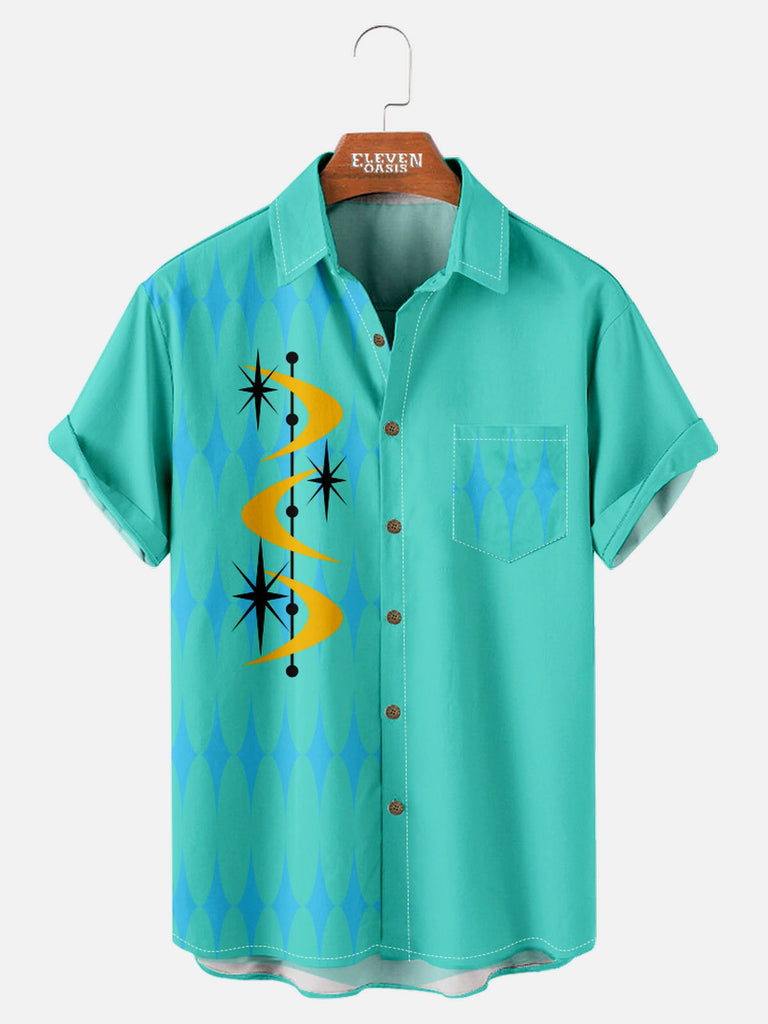 Men's Art Pattern Spread Collar Short Sleeve Shirt Irregular Modern Art ElevenOasis