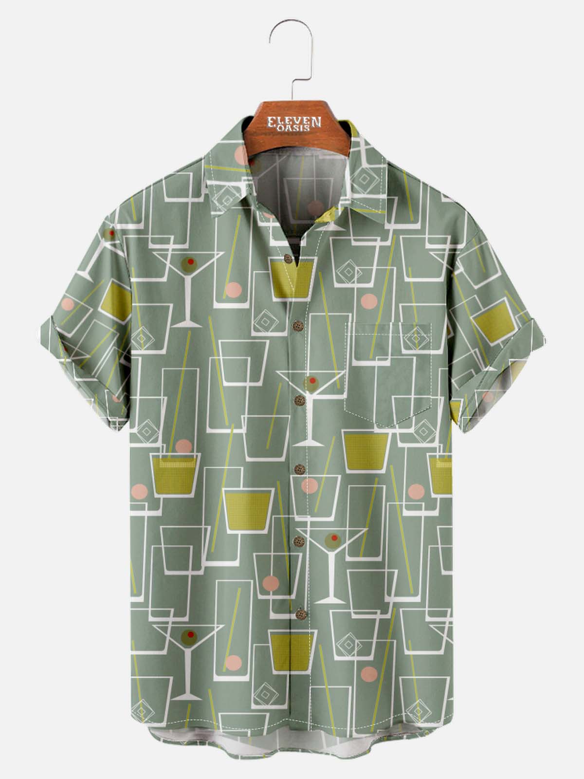 Tall Men's Mid-Century Cocktail Art Short Sleeve Shirt Eleven Oasis