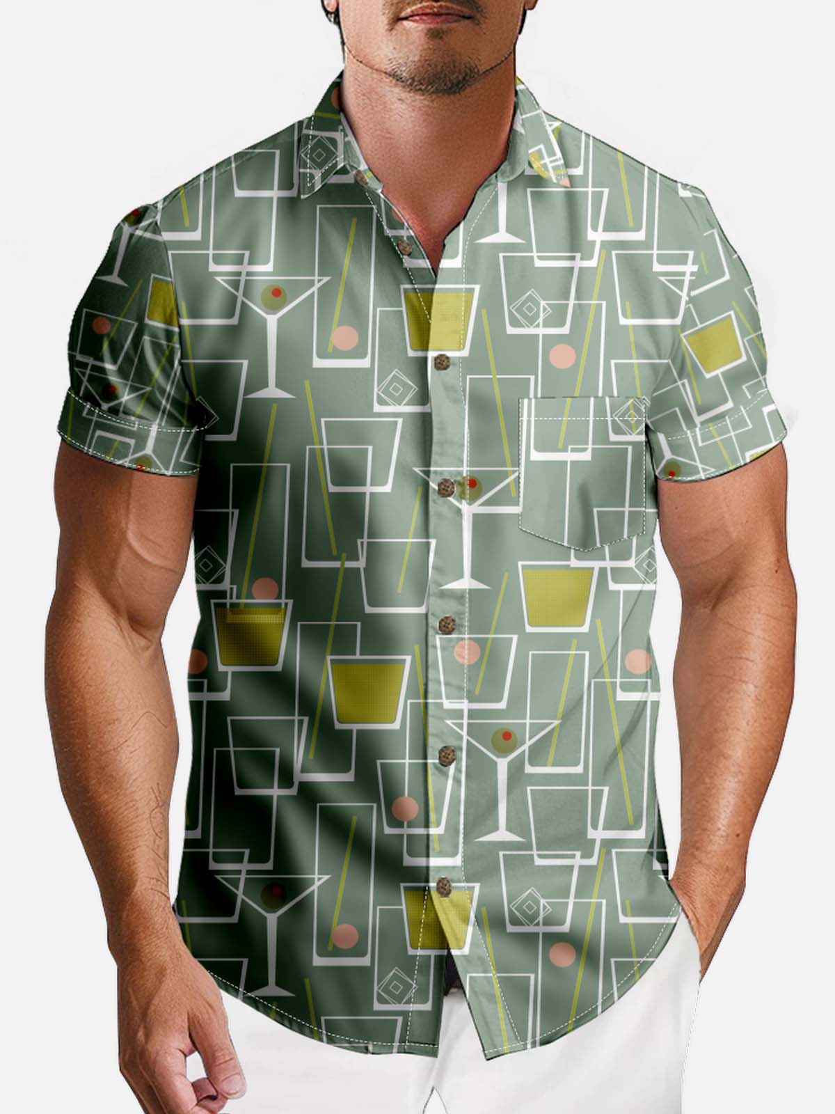 Tall Men's Mid-Century Cocktail Art Short Sleeve Shirt Eleven Oasis