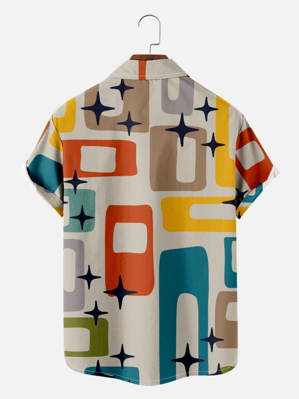 Tall Men's Art Pattern Spread Collar Short Sleeve Shirt Star Embellished Medieval Modern Style Eleven Oasis