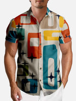 Men's Mid-Century Atomic Star Pattern Short Sleeve Shirt ElevenOasis