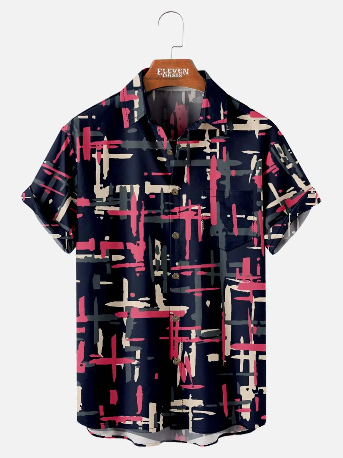 Tall Men's Abstract Brush Stroke Short Sleeve Shirt Eleven Oasis