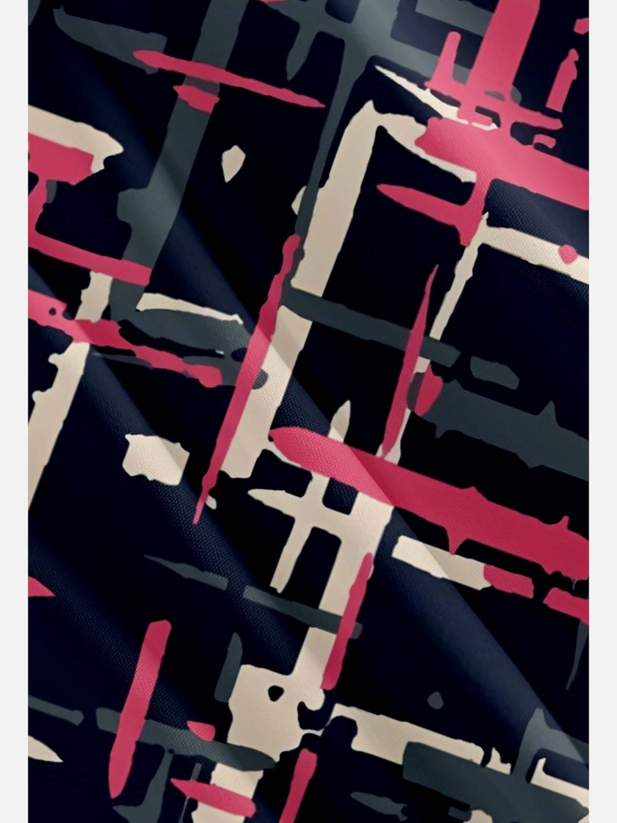 Tall Men's Art Pattern Spread Collar Short Sleeve Shirt Contrast Color Line Motif Eleven Oasis