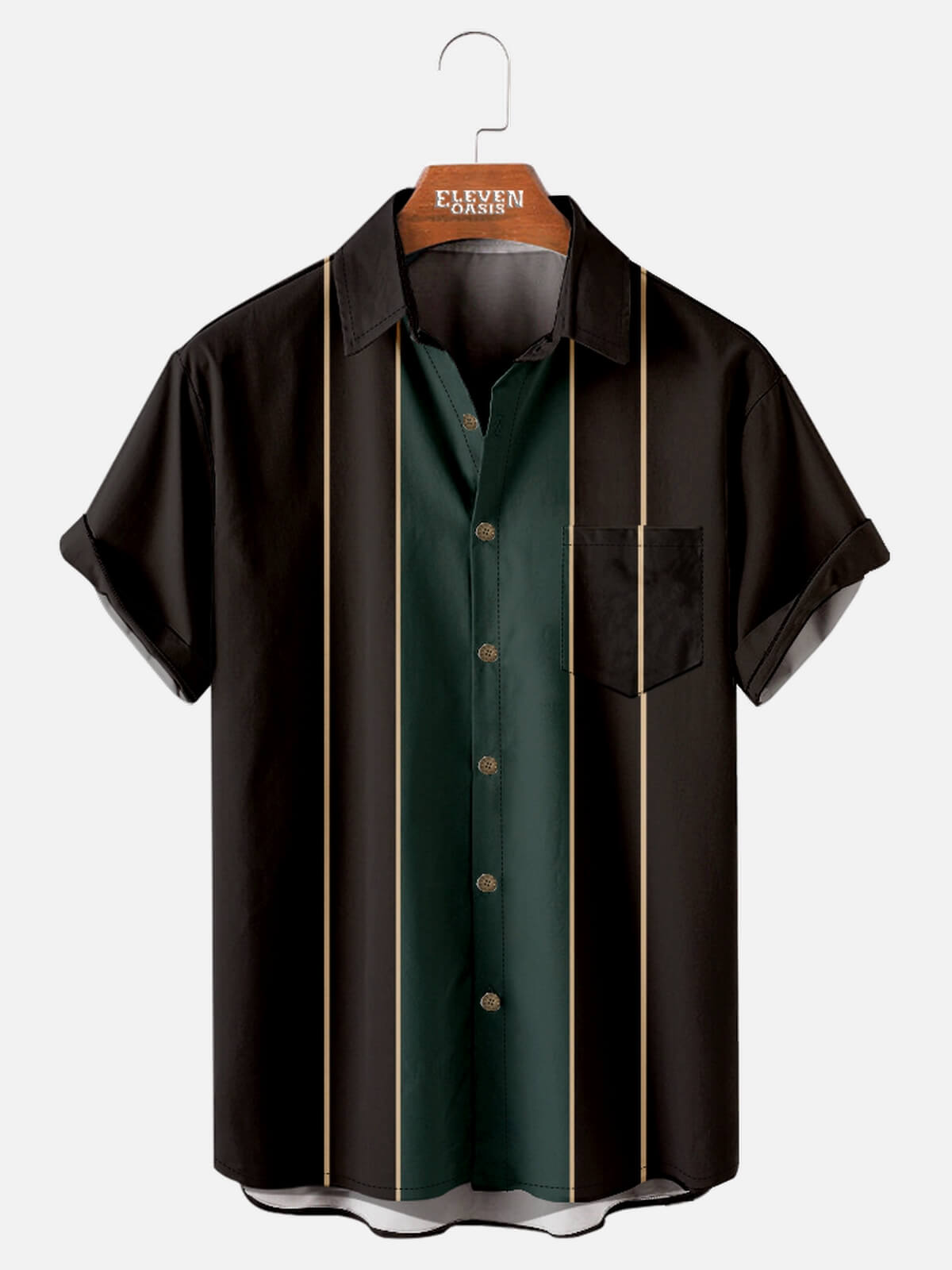 Tall Size Mens Striped Front Buttons Soft Breathable Chest Pocket Casual Bowling Shirts Eleven Oasis
