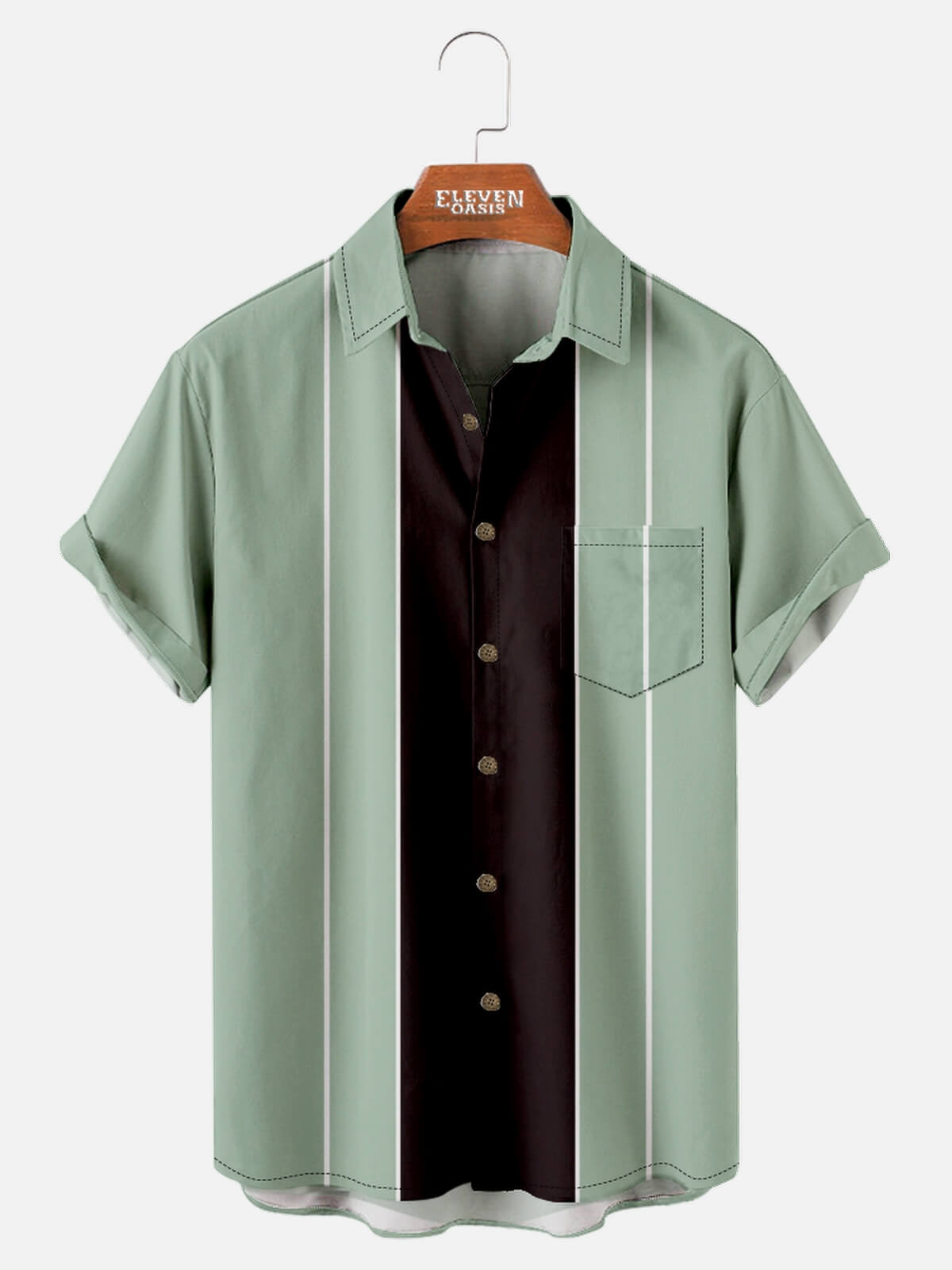 Tall Size Mens Striped Front Buttons Soft Breathable Chest Pocket Casual Bowling Shirts Eleven Oasis
