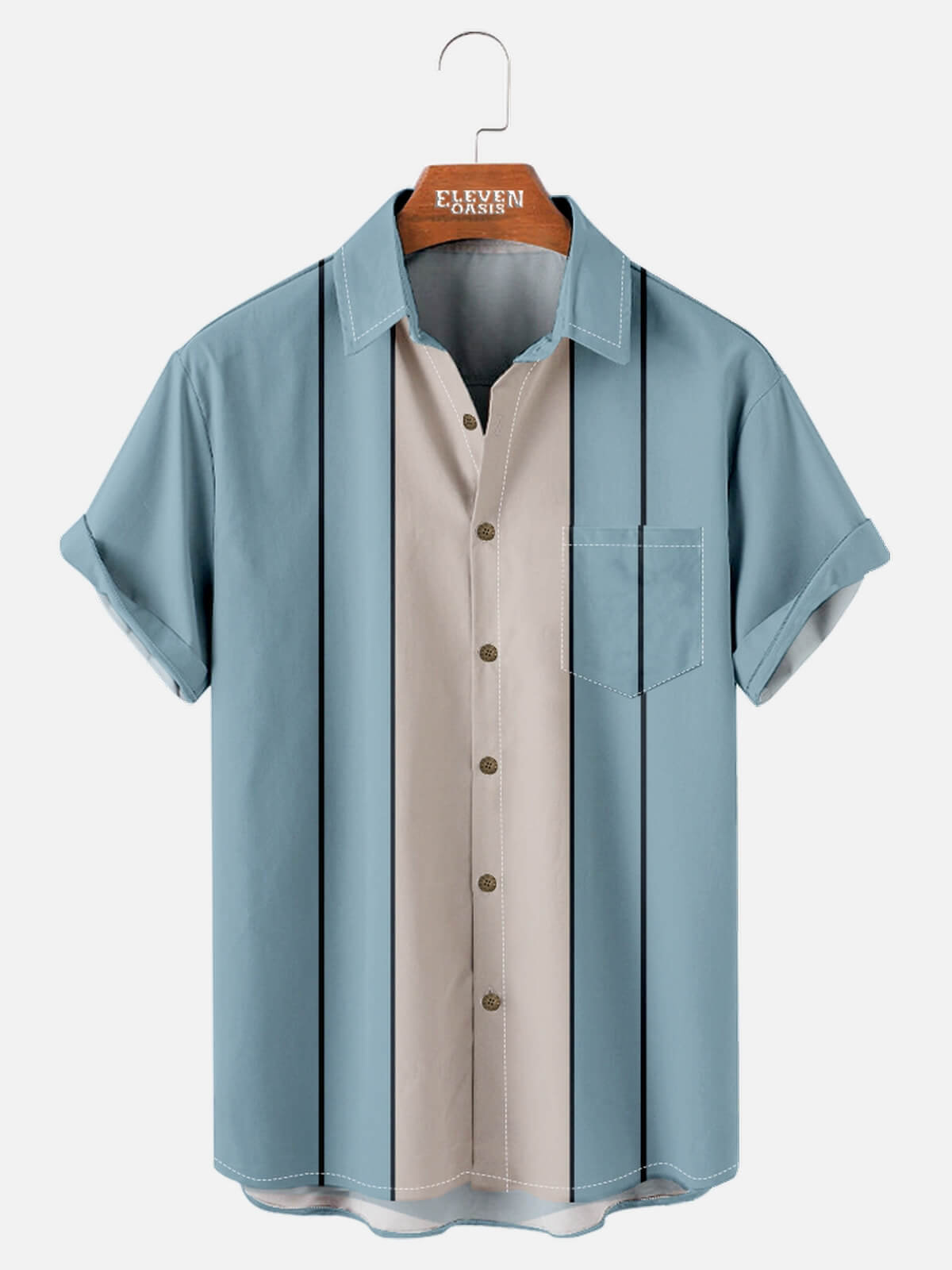 Tall Size Mens Striped Front Buttons Soft Breathable Chest Pocket Casual Bowling Shirts Eleven Oasis