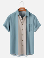 Men's Classic Striped Bowling Style Short Sleeve Shirt ElevenOasis