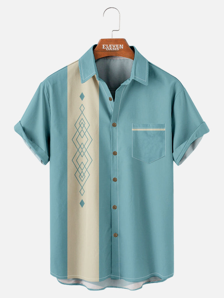 Tall Art Pattern Spread Collar Short Sleeve Shirt For Men Modernist Geometric Diamond Drift Eleven Oasis