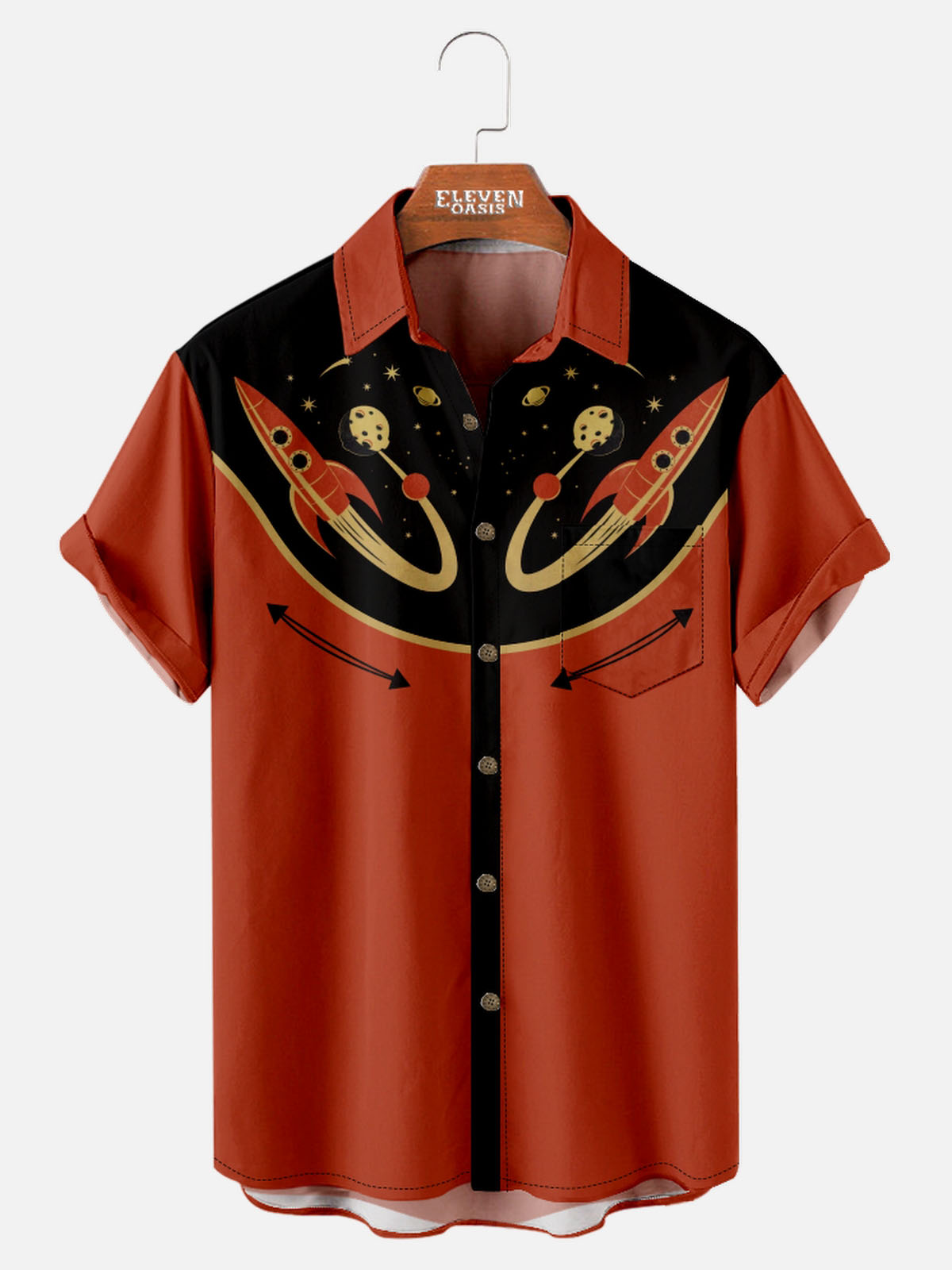 Tall Science Fiction Spread Collar Short Sleeve Shirt For Men Atomic Western Sci-Fi Eleven Oasis