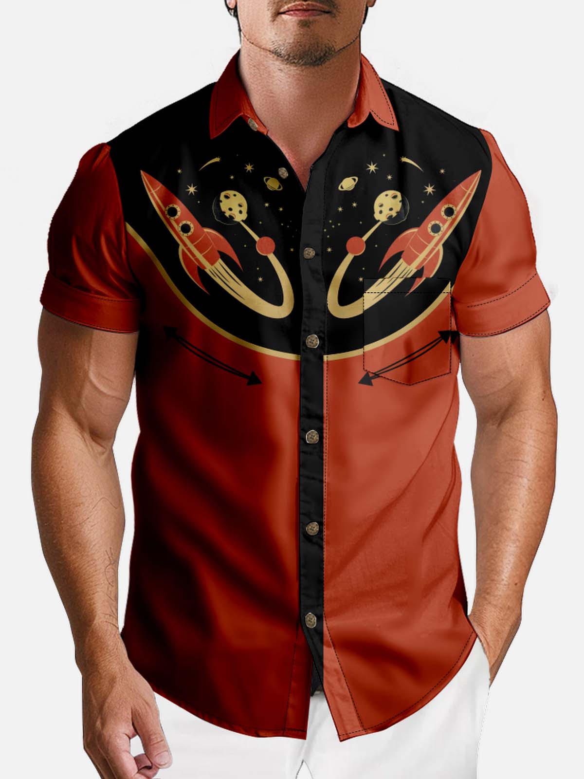 Tall Science Fiction Spread Collar Short Sleeve Shirt For Men Atomic Western Sci-Fi Eleven Oasis