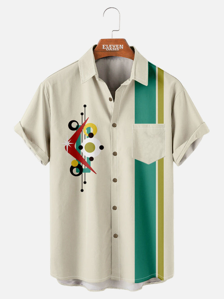 Tall Art Pattern Spread Collar Short Sleeve Shirt For Men Mixed Medieval-Modern Motifs Eleven Oasis