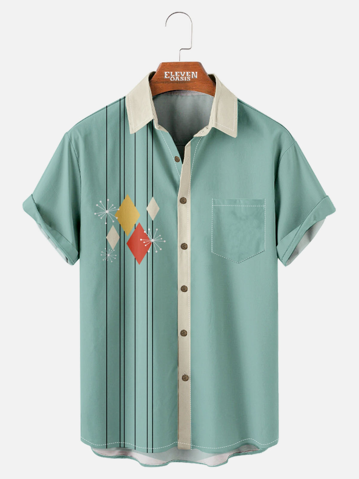 Men's Mid-Century Modern Geometric Short Sleeve Shirt Eleven Oasis