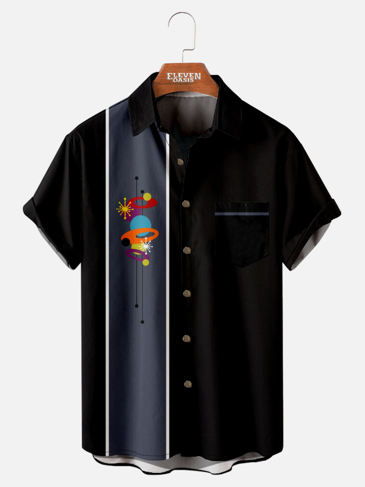 Tall Men's Atomic Space Age Bowling Short Sleeve Shirt Eleven Oasis