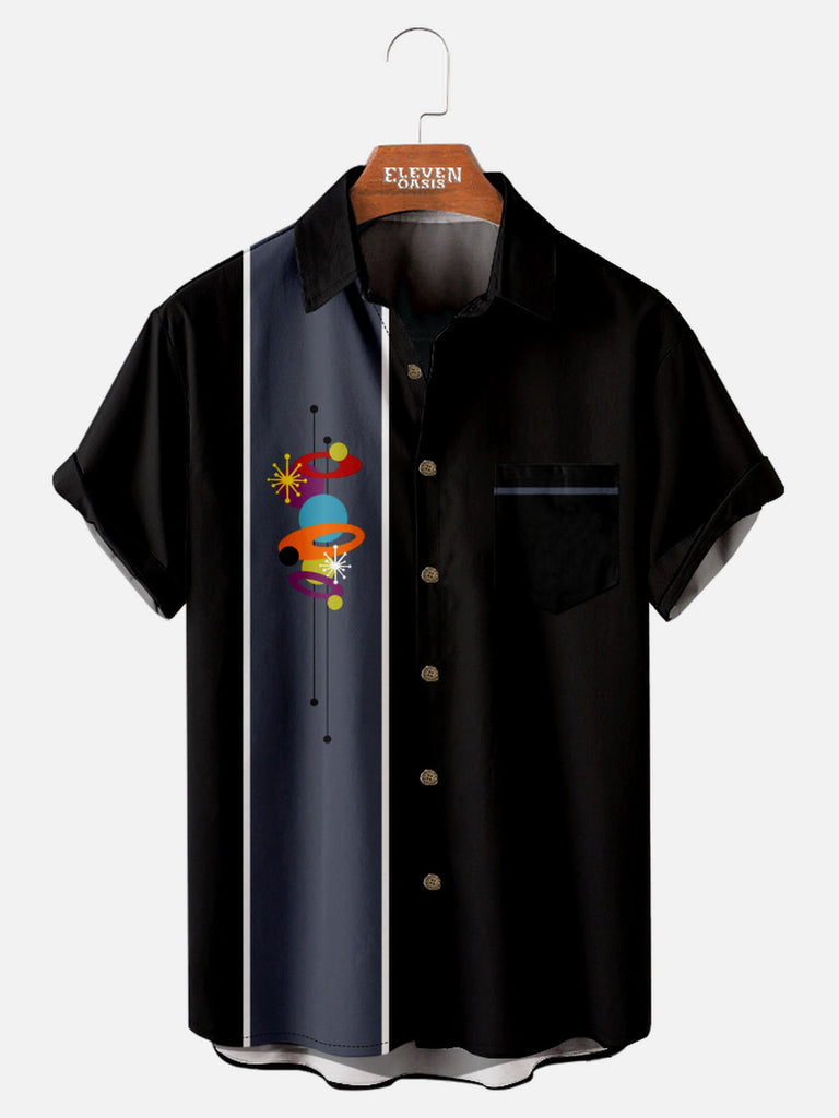 Tall Art Pattern Spread Collar Short Sleeve Shirt For Men Color Orbi Eleven Oasis