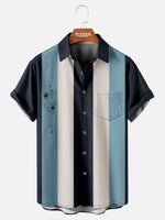 Men's Atomic Age Vertical Stripe Bowling Short Sleeve Shirt Eleven Oasis