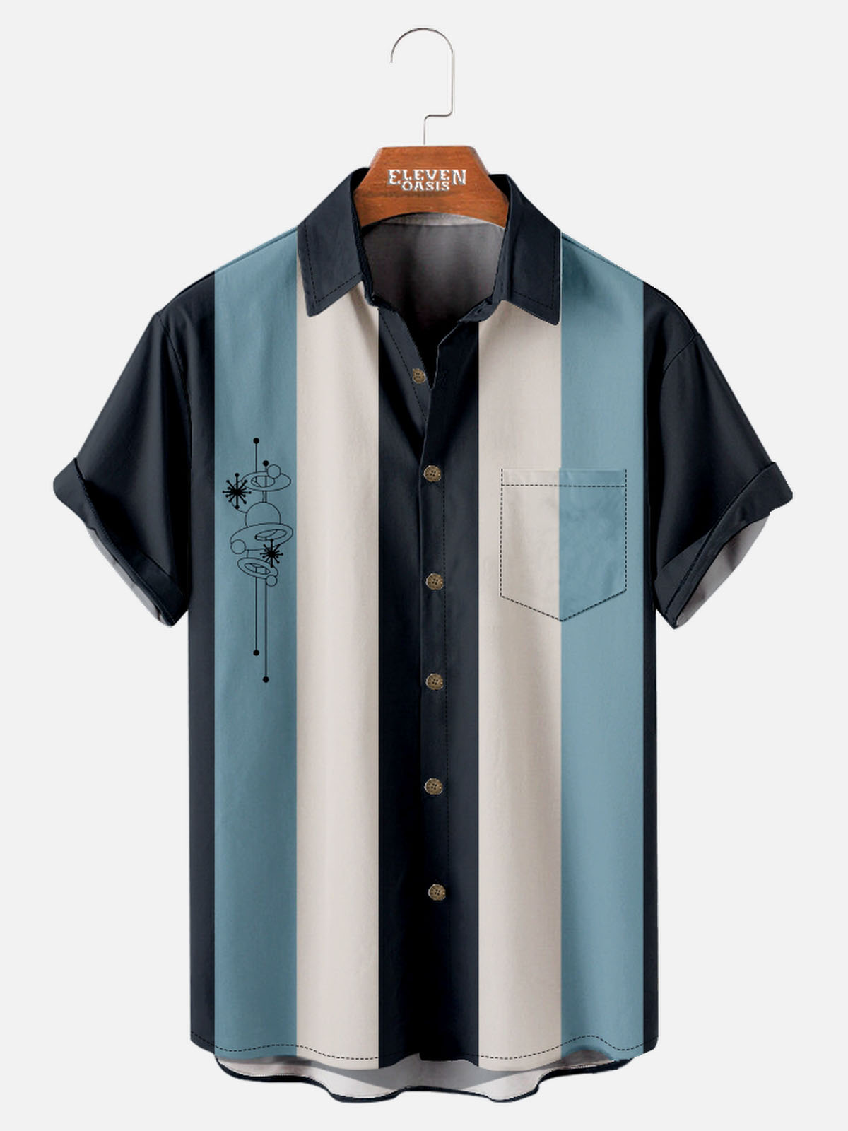 Tall Men's Atomic Age Vertical Stripe Bowling Short Sleeve Shirt Eleven Oasis