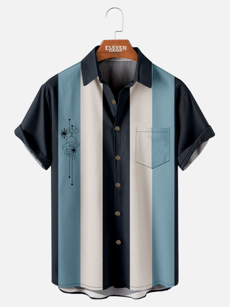 Tall Art Pattern Spread Collar Short Sleeve Shirt For Men Retro Futurism Eleven Oasis