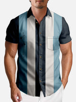 Tall Men's Atomic Age Vertical Stripe Bowling Short Sleeve Shirt Eleven Oasis