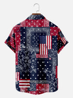 Men's Patriotic Bandana Patchwork Short Sleeve Shirt Eleven Oasis