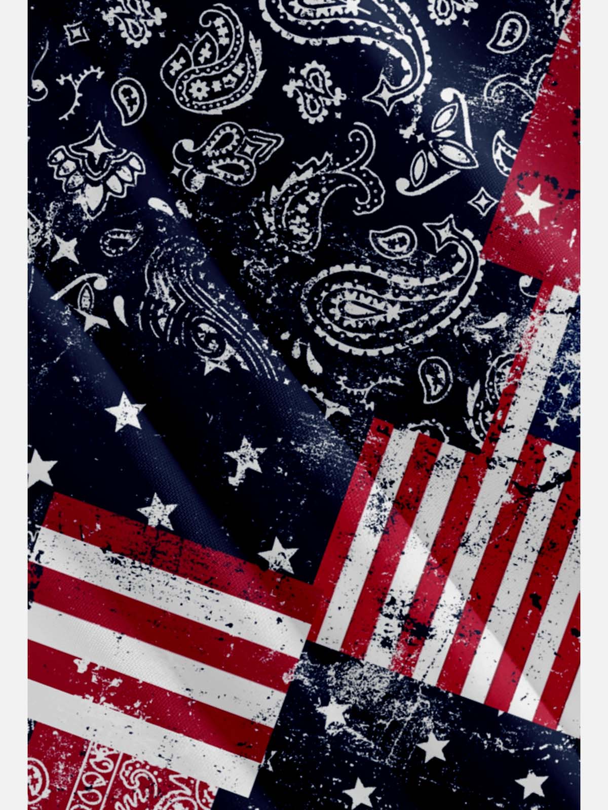 American Pride Spread Collar Short Sleeve Shirt For Men Stars and Stripes Paisley Patchwork Eleven Oasis