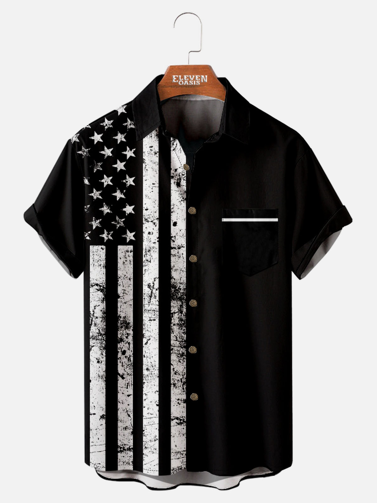 Tall Men's Vintage Flag American Pride Short Sleeve Shirt Eleven Oasis