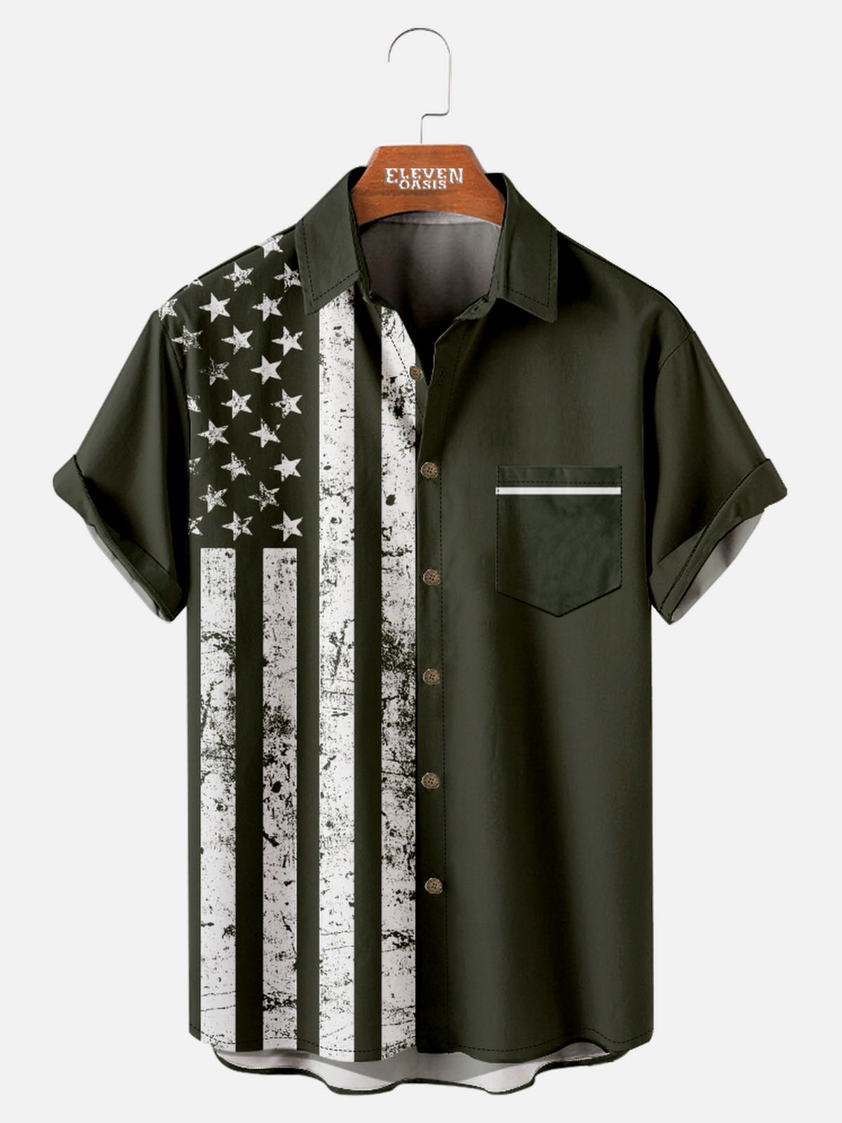 Tall Men's Vintage Flag American Pride Short Sleeve Shirt Eleven Oasis
