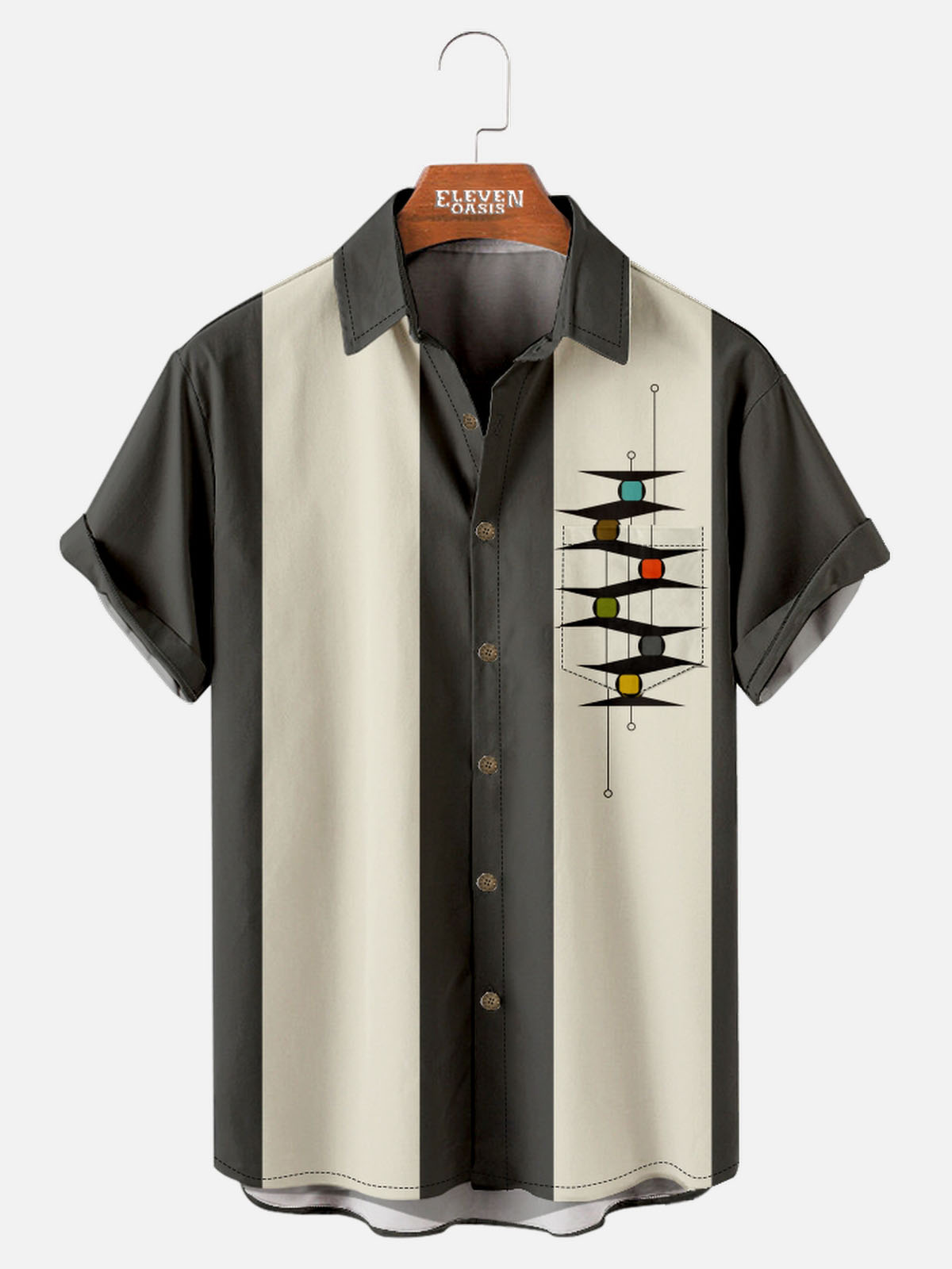 Men's Mid-Century Modern Abstract Bowling Short Sleeve Shirt Eleven Oasis