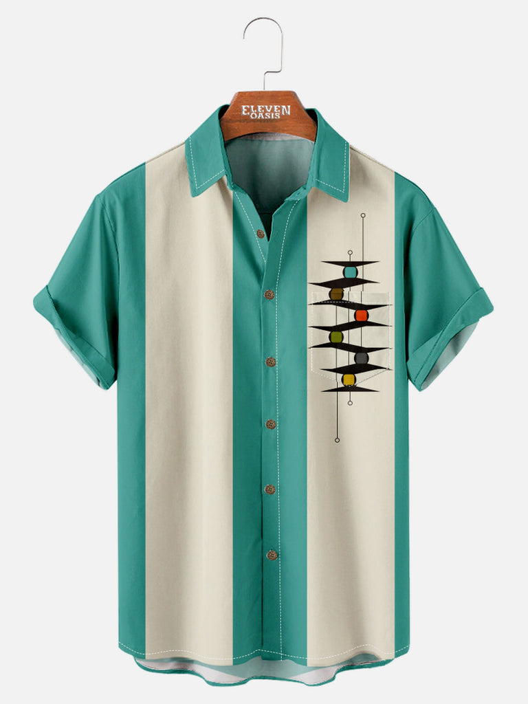 Tall Art Pattern Spread Collar Short Sleeve Shirt For Men Artistic Dots and Lines Eleven Oasis