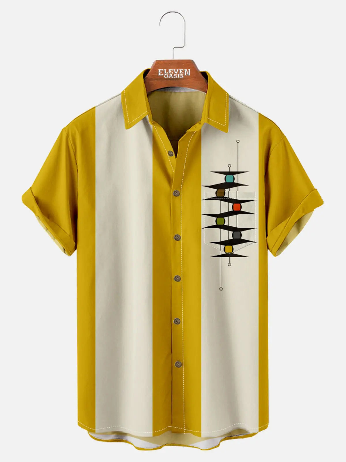 Tall Men's Mid-Century Modern Abstract Bowling Short Sleeve Shirt ElevenOasis