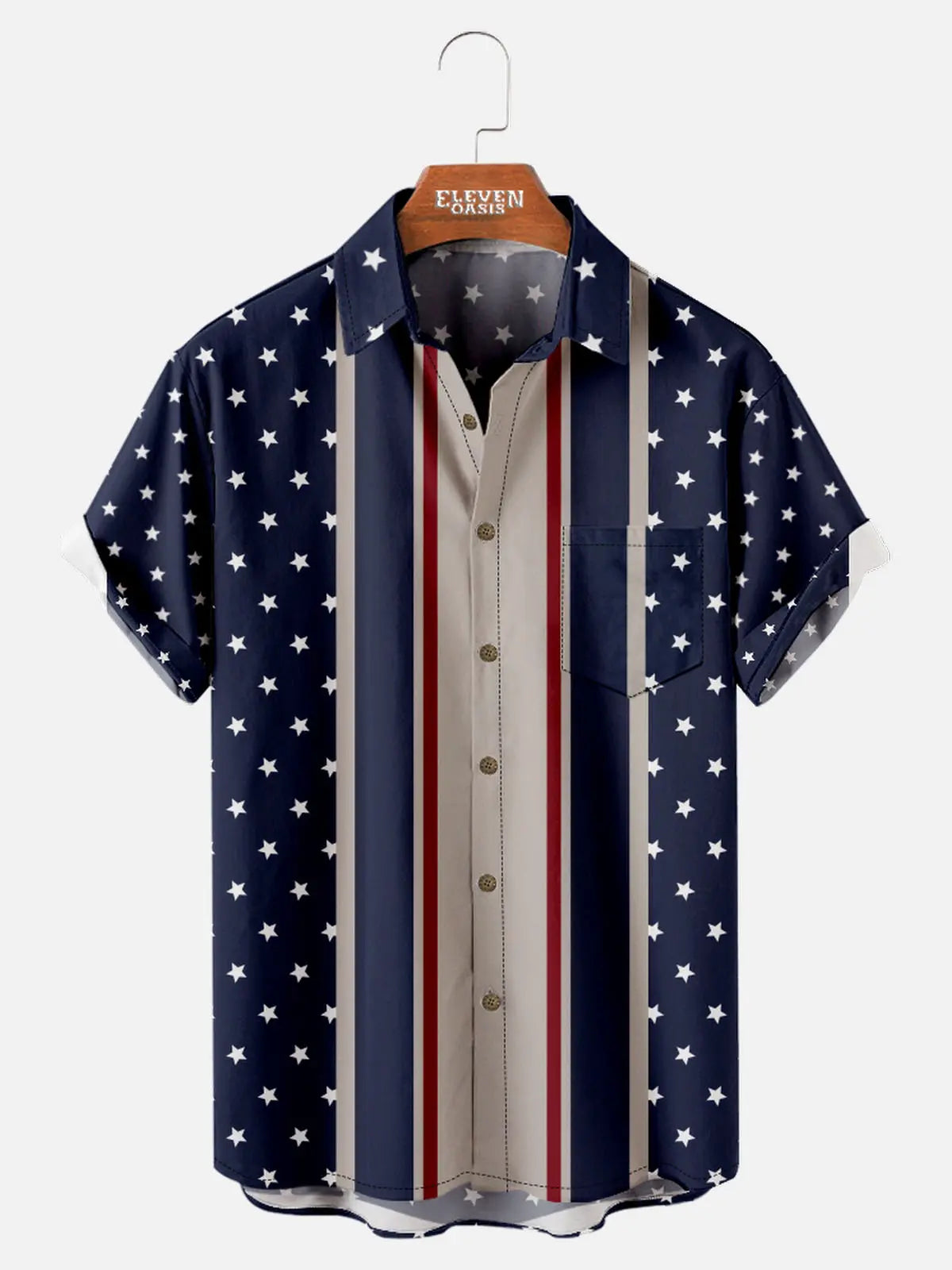 Tall Men's American Flag Stars Stripes Short Sleeve Shirt Eleven Oasis