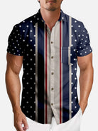 American Pride Spread Collar Short Sleeve Shirt For Men Classic Style Stars Eleven Oasis