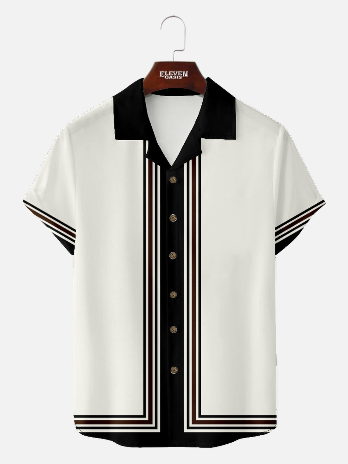 Men's Classic Vertical Stripe Bowling Short Sleeve Shirt Eleven Oasis