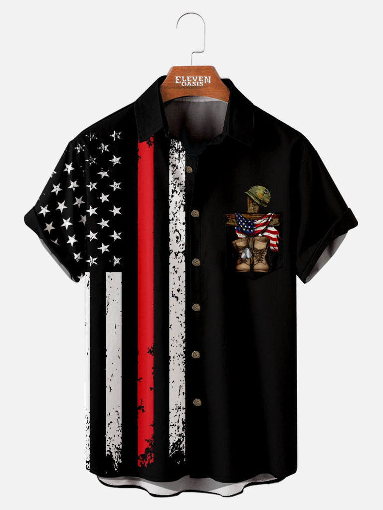 American Pride Spread Collar Short Sleeve Shirt For Men Ironclad Military Spirit Eleven Oasis