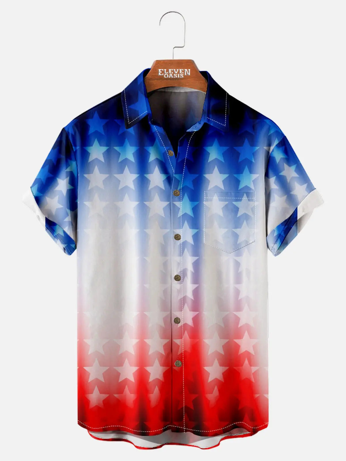 Tall Men's Gradient American Flag Stars Short Sleeve Shirt ElevenOasis