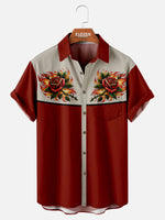 Plants & Flowers Spread Collar Short Sleeve Shirt For Men Fire Roses Eleven Oasis