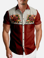 Plants & Flowers Spread Collar Short Sleeve Shirt For Men Fire Roses Eleven Oasis