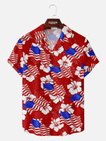 Men's Patriotic American Flag Hibiscus Hawaiian Short Sleeve Shirt Eleven Oasis