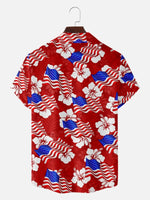 Men's Patriotic American Flag Hibiscus Hawaiian Short Sleeve Shirt Eleven Oasis