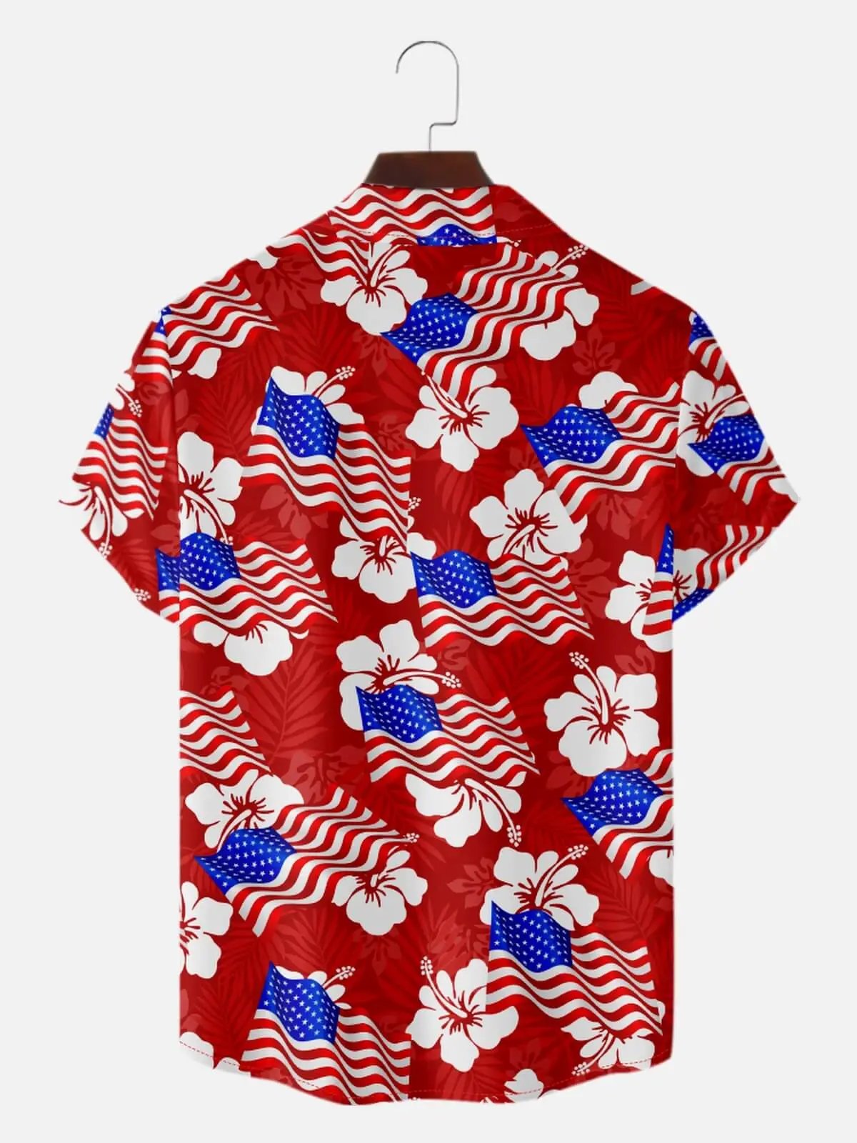 Men's Patriotic American Flag Hibiscus Hawaiian Short Sleeve Shirt Eleven Oasis
