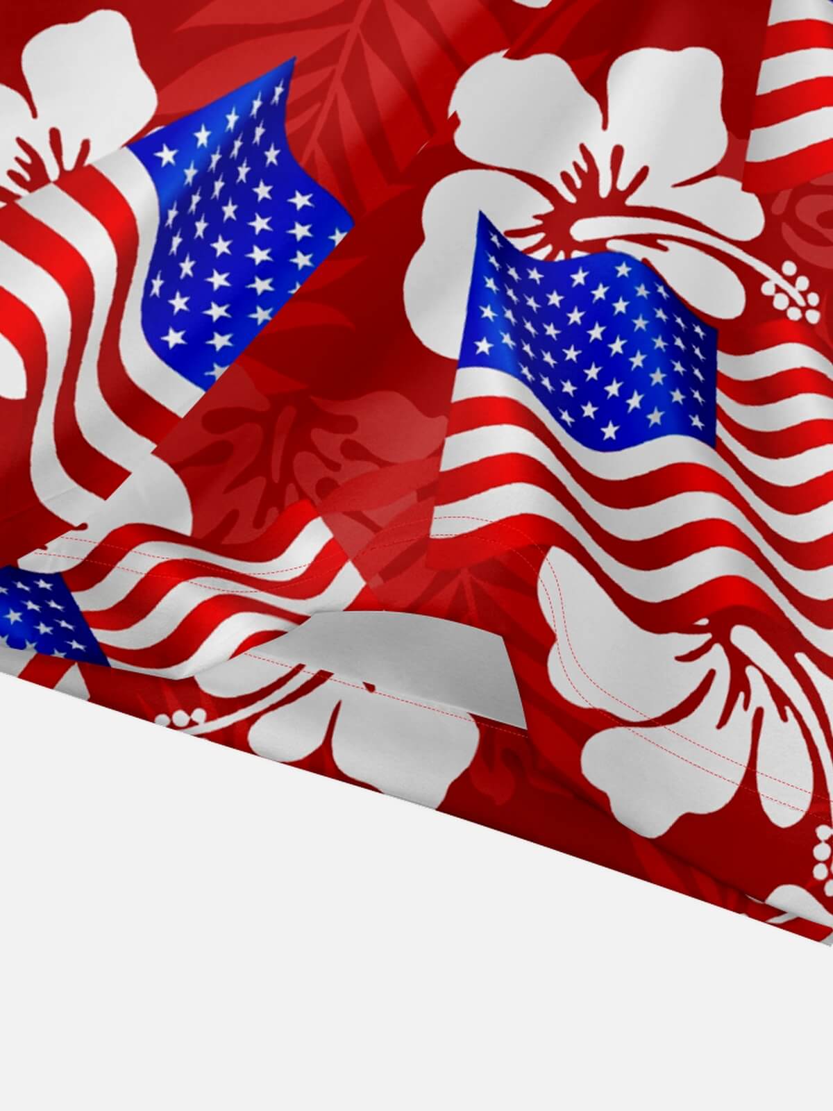 Men's Patriotic American Flag Hibiscus Hawaiian Short Sleeve Shirt ElevenOasis