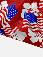 Men's Patriotic American Flag Hibiscus Hawaiian Short Sleeve Shirt Eleven Oasis