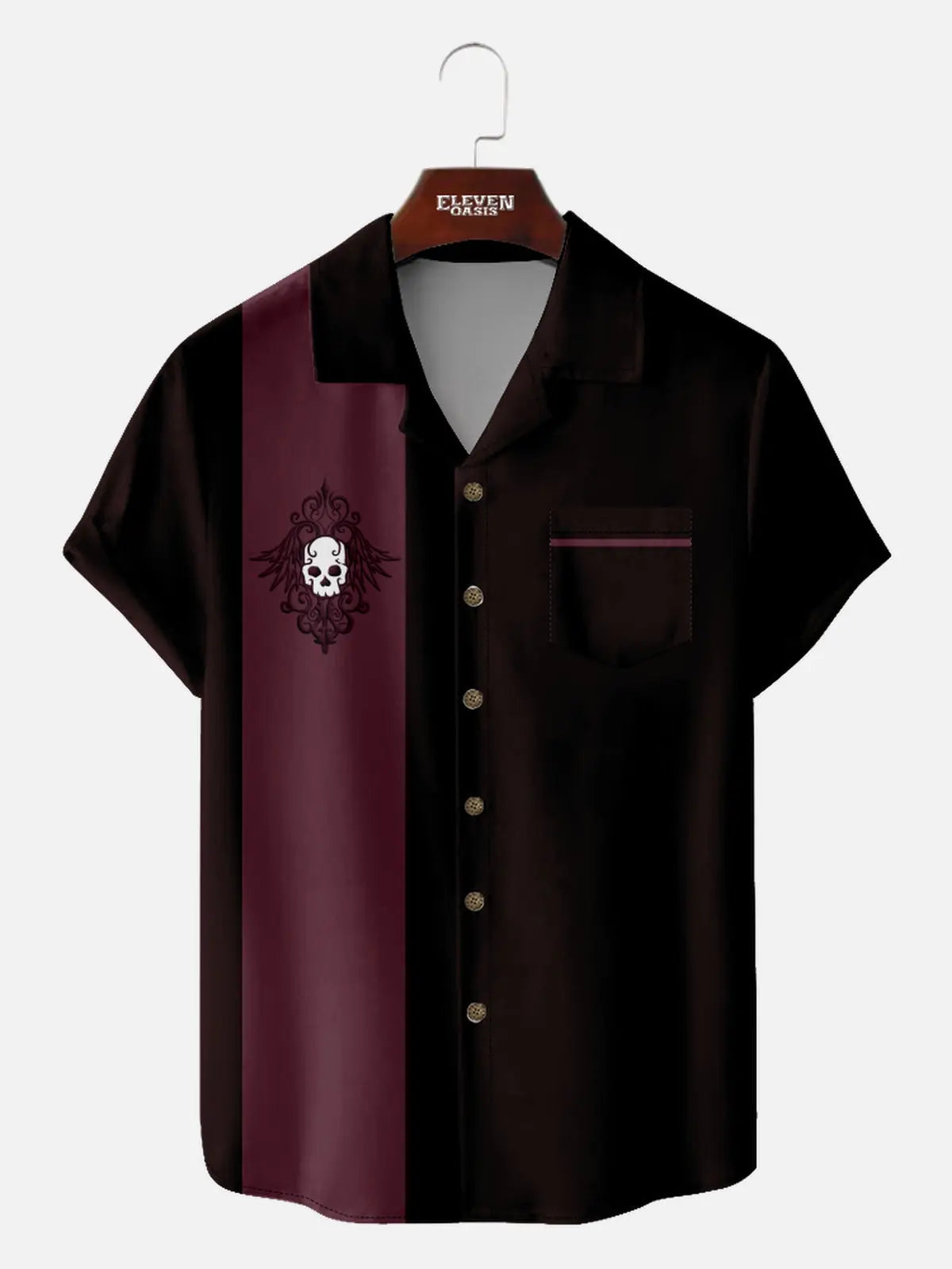 Men's Rockabilly Skull Button Down Halloween Short Sleeve Shirt ElevenOasis