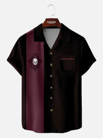 Men's Rockabilly Skull Button Down Halloween Short Sleeve Shirt ElevenOasis