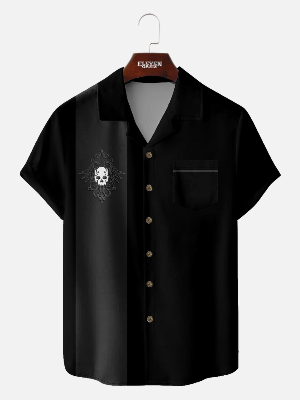 Men's Rockabilly Skull Button Down Halloween Short Sleeve Shirt Eleven Oasis