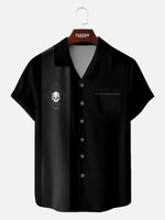 Men's Rockabilly Skull Button Down Halloween Short Sleeve Shirt ElevenOasis