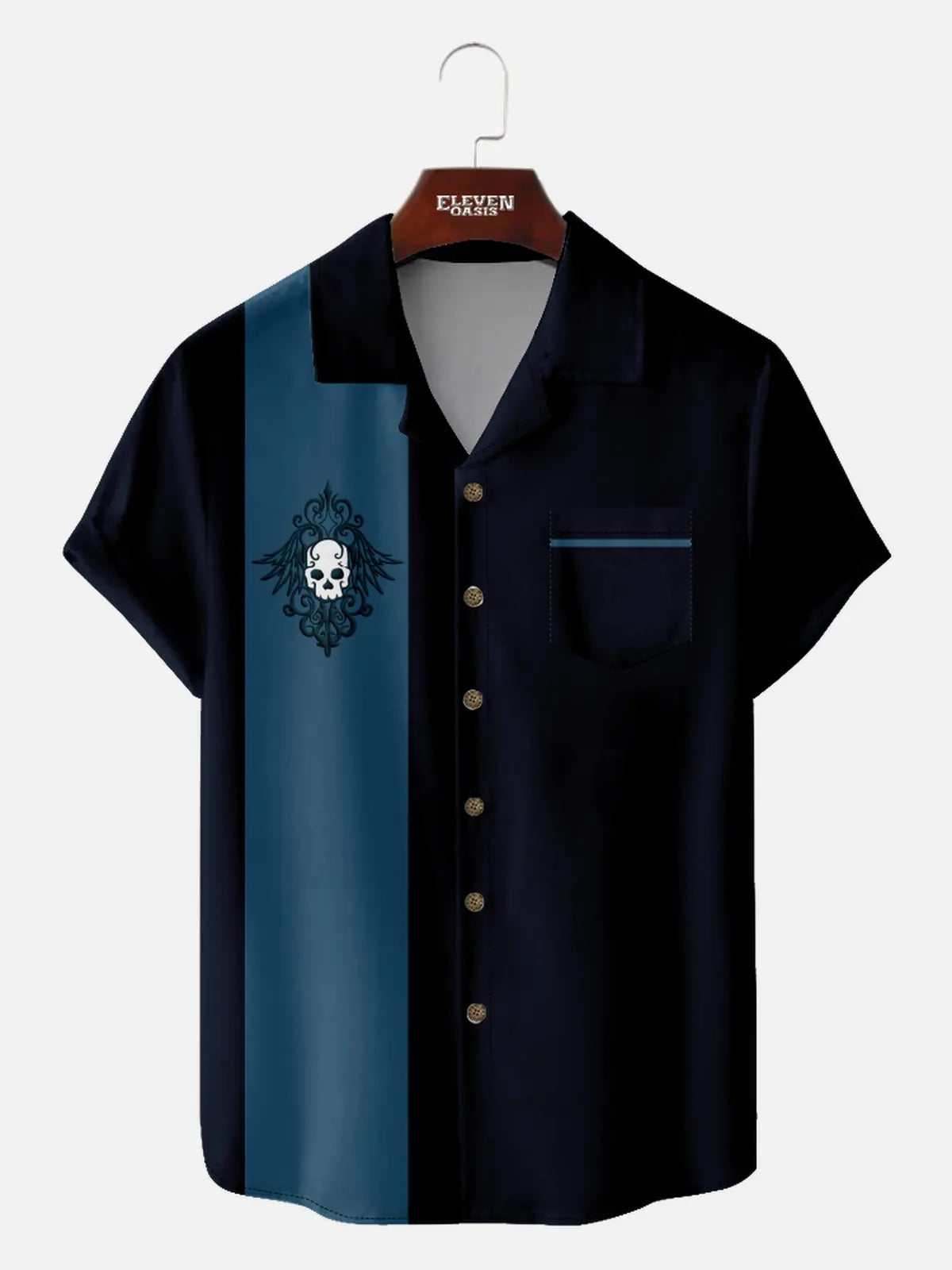 Men's Rockabilly Skull Button Down Halloween Short Sleeve Shirt ElevenOasis