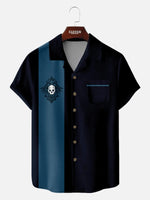Men's Rockabilly Skull Button Down Halloween Short Sleeve Shirt ElevenOasis