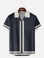 Men's 60s Green-Trim Bowling Style Camp Collar Short Sleeve Shirt Eleven Oasis