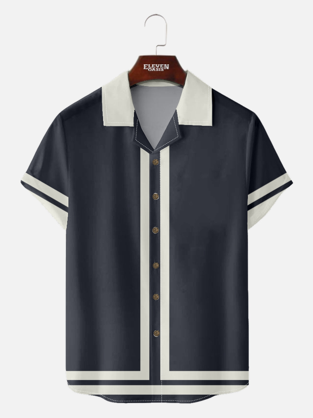 Men's 60s Green-Trim Bowling Style Camp Collar Short Sleeve Shirt Eleven Oasis